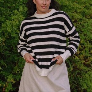 Tradlands SHELTER CREWNECK SWEATER BLACK OAT MILK STRIPE